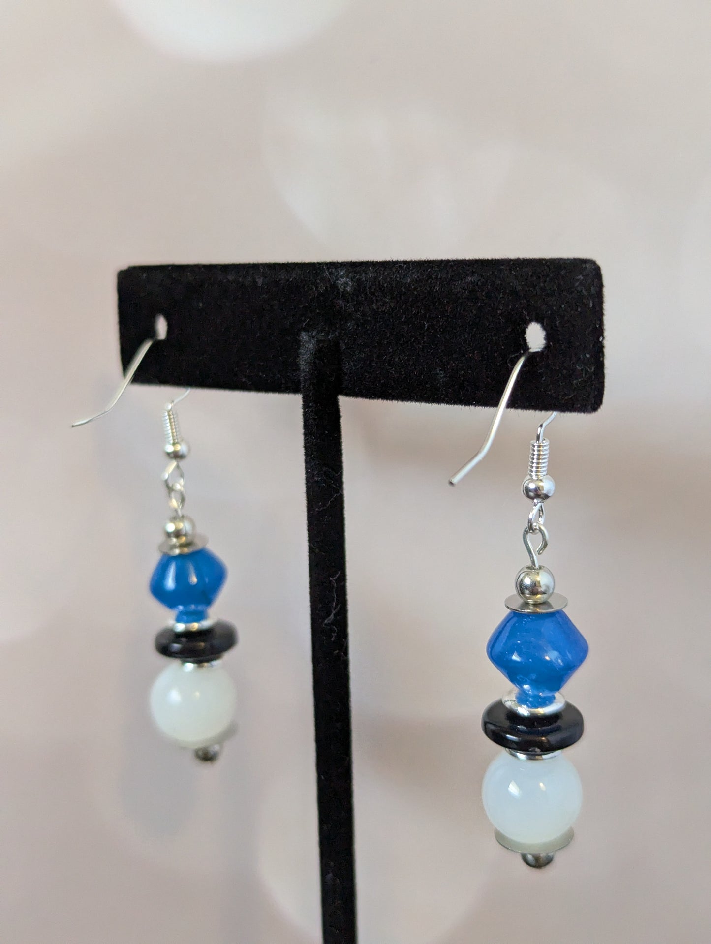 Blue & White Glass Bead Earrings