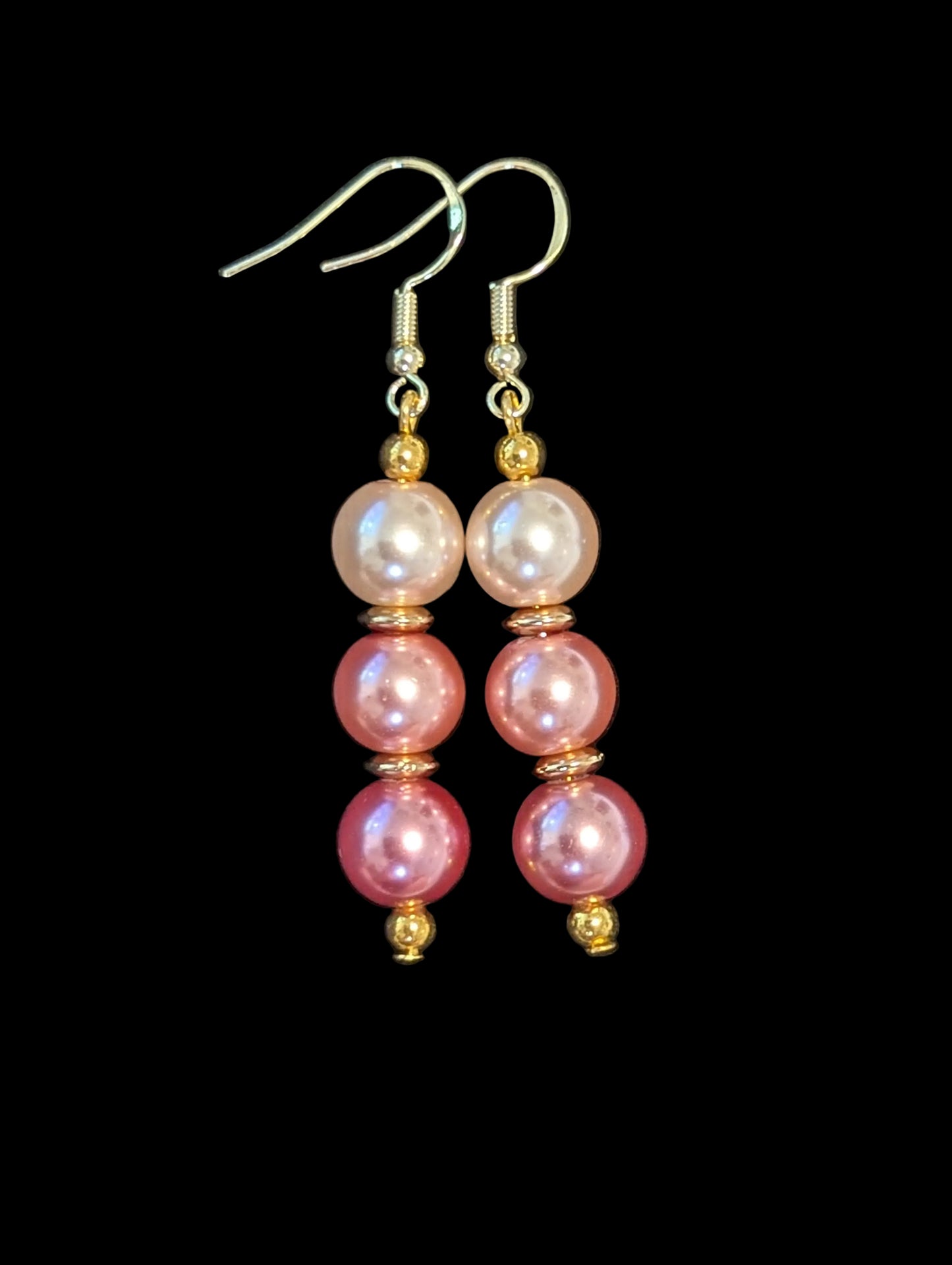 Triple Faux Pearl Earrings (Pink)