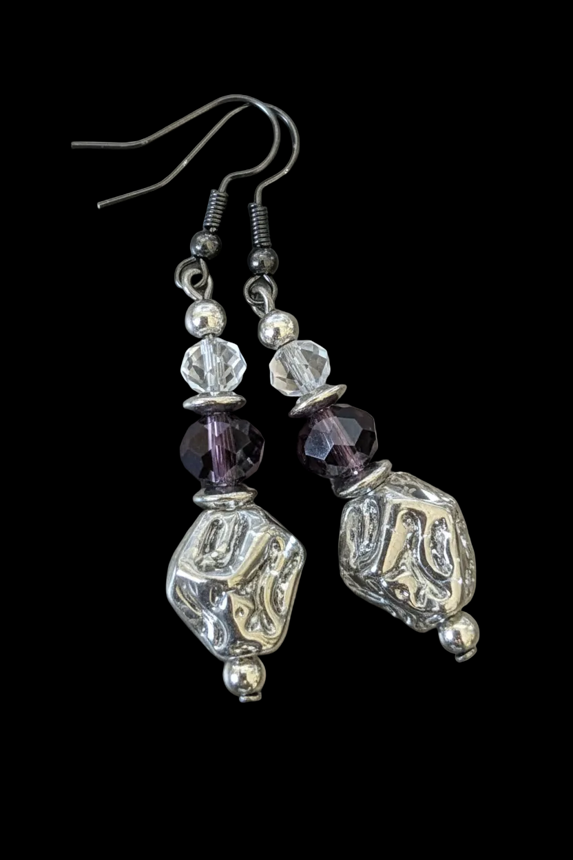 Black & Purple Faux Gemstone Earrings