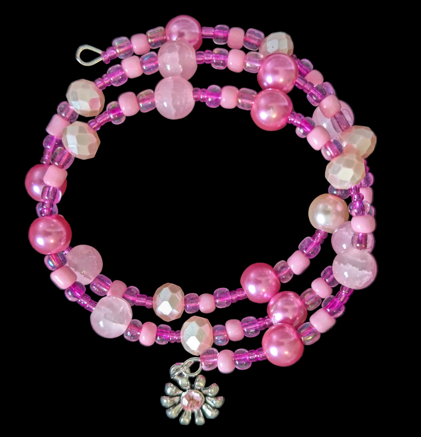 Pink Flower Wire Wrap Bracelet