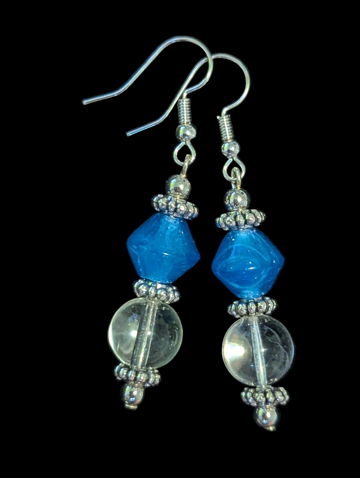 Clear & Blue Glass Bead Earrings