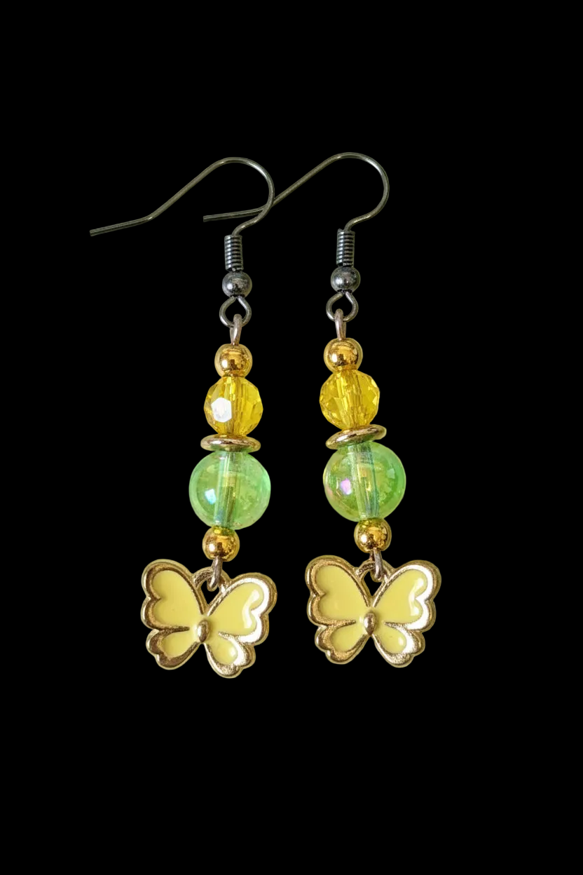 Yellow Butterfly Charm Earrings