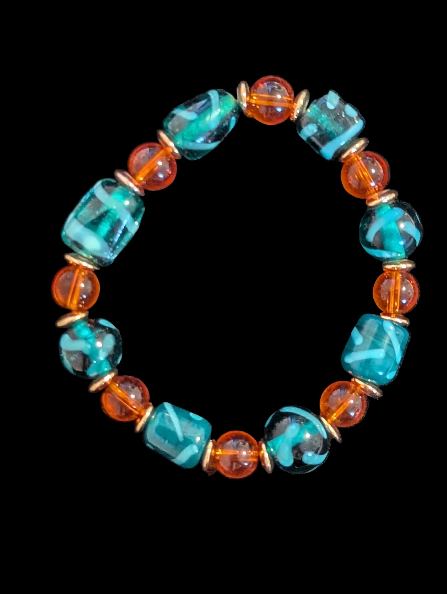 Orange & Blue Glass Bead Bracelet