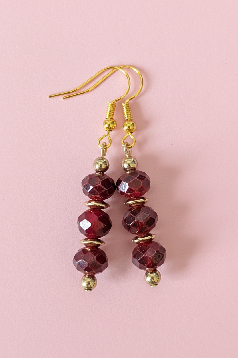 Garnet Red Dangle Earrings