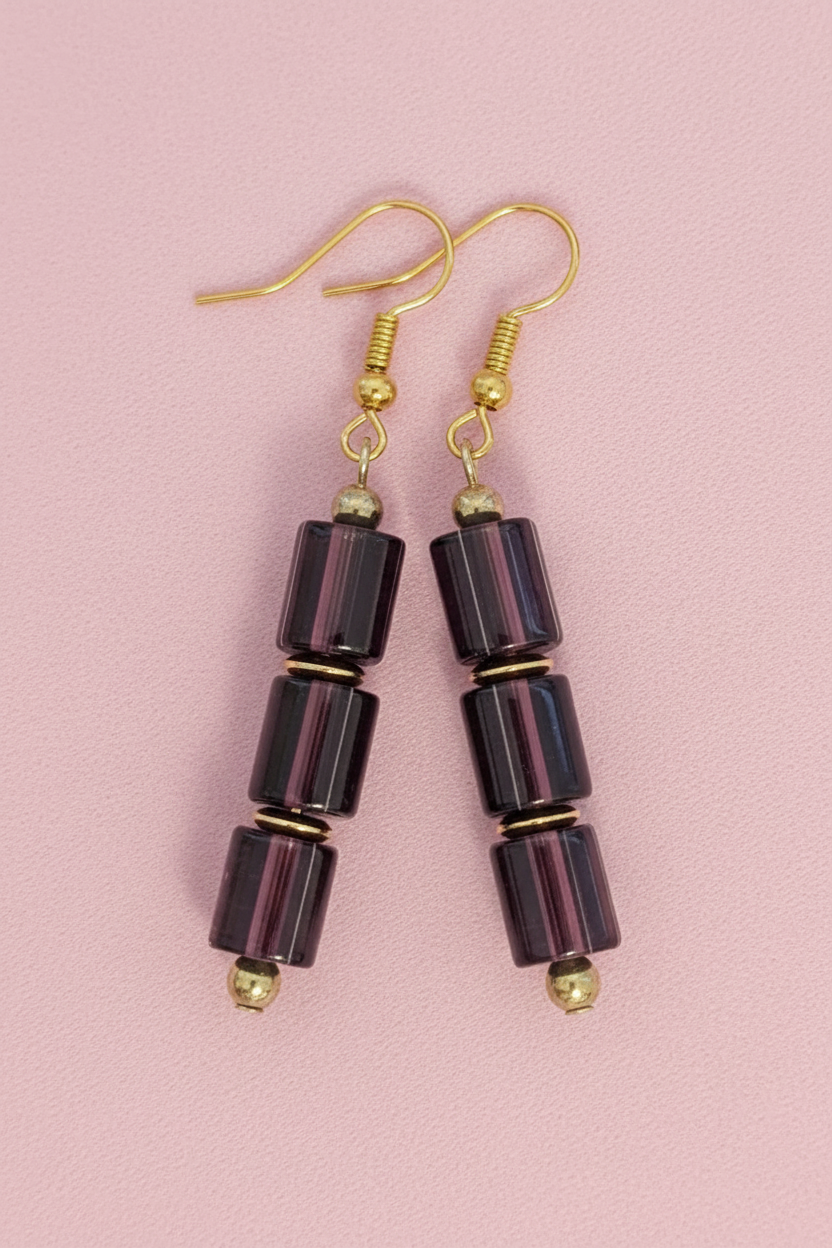 Triple Purple Square Earrings