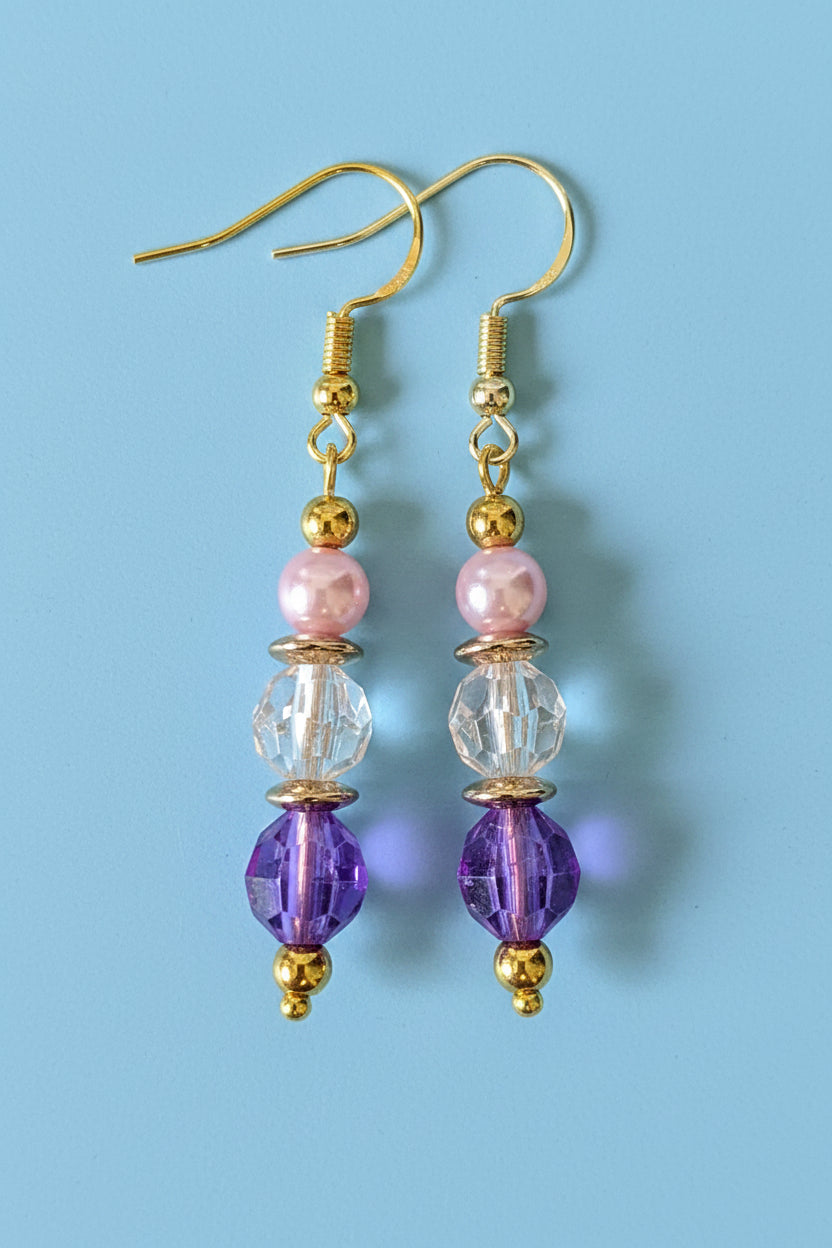 Purple, Clear & Pink Earrings