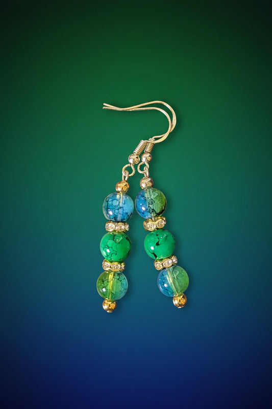 Triple Sea Blue & Green Earrings