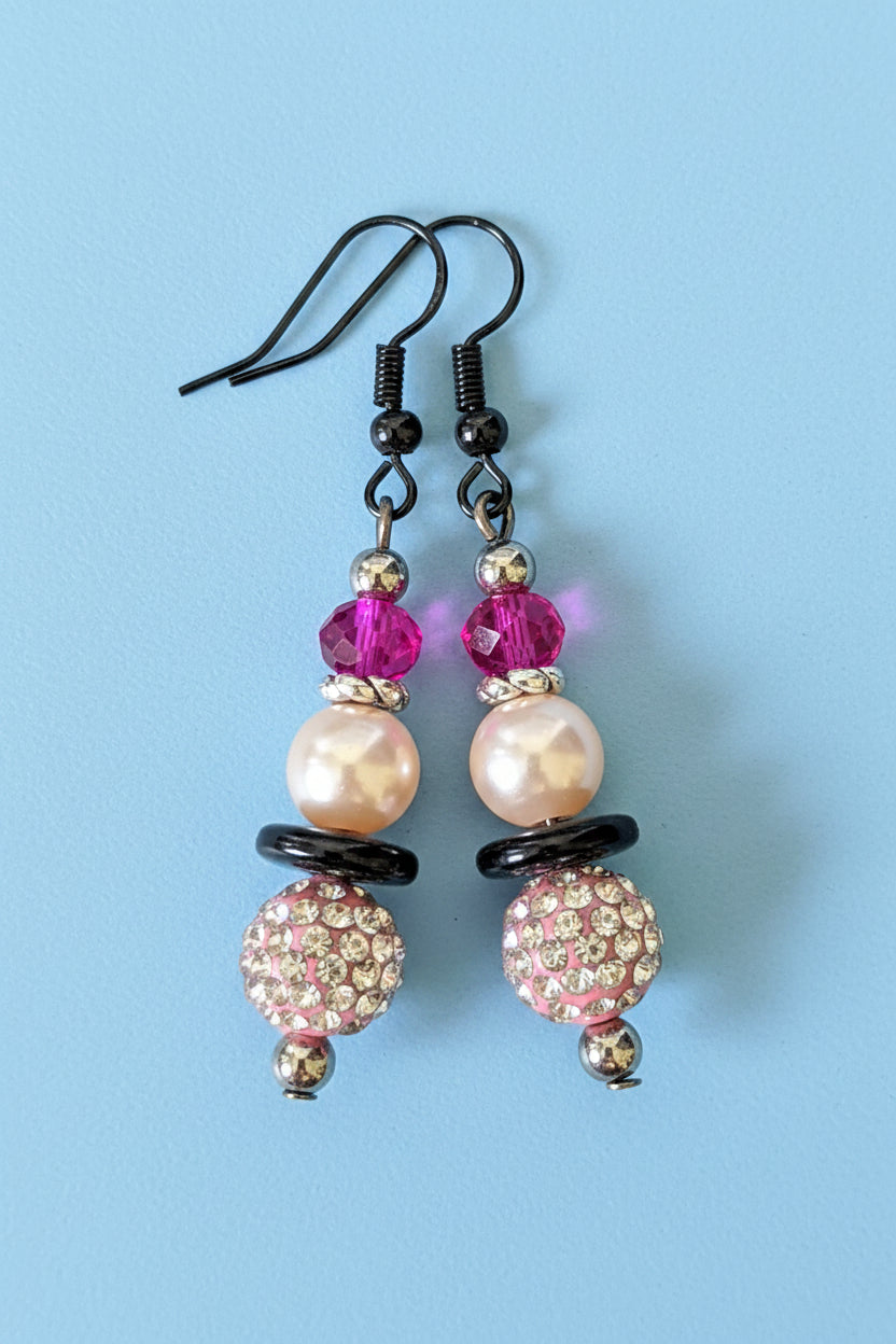 Pink Ball Faux Pearl Earrings