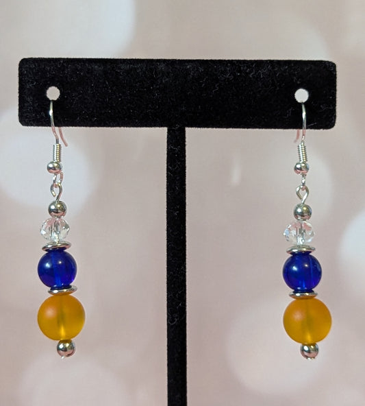 Yellow & Blue Glass Bead Earrings