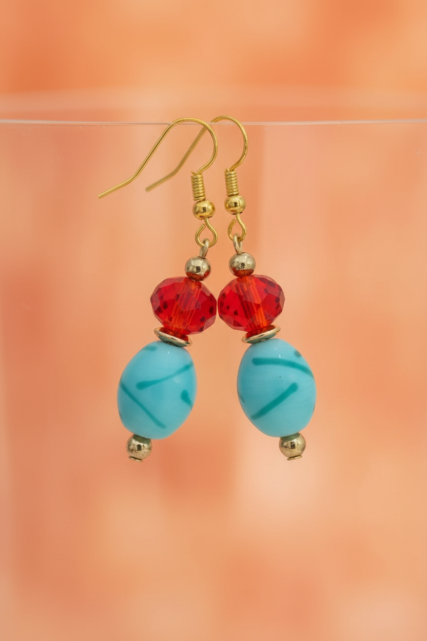 Orange On Blue Earrings