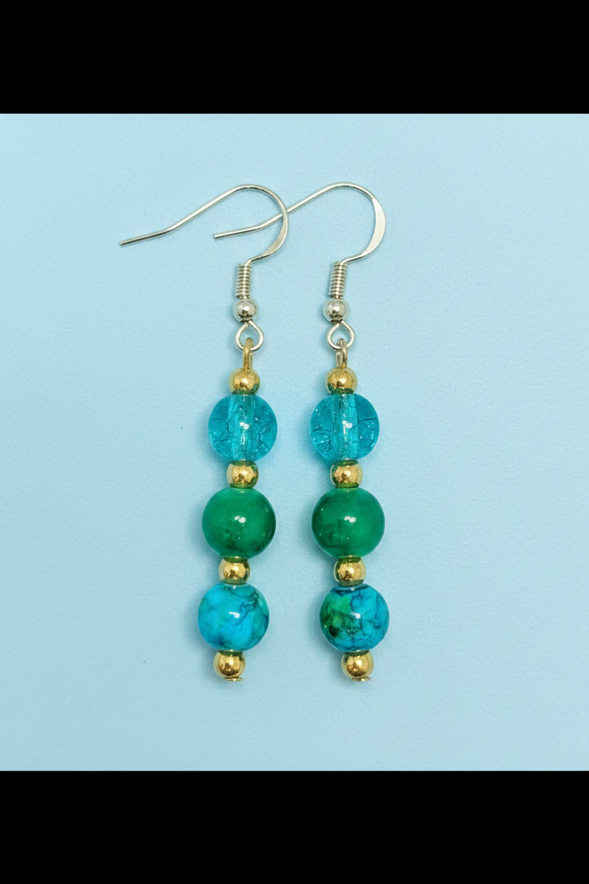 Triple Dangle Earrings (Sea Green)