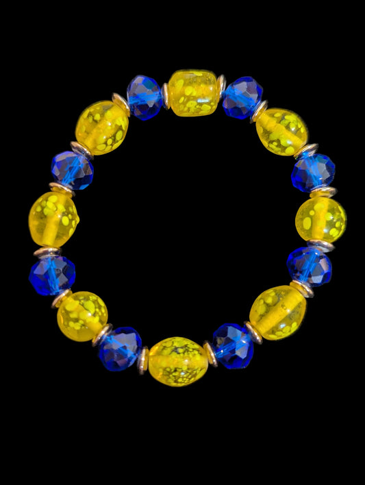 Blue & Yellow Glass Bead Bracelet