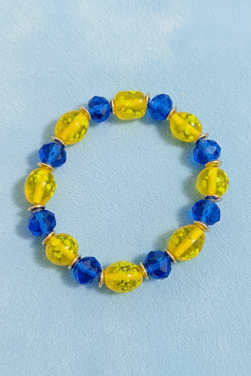Blue & Yellow Glass Bead Bracelet