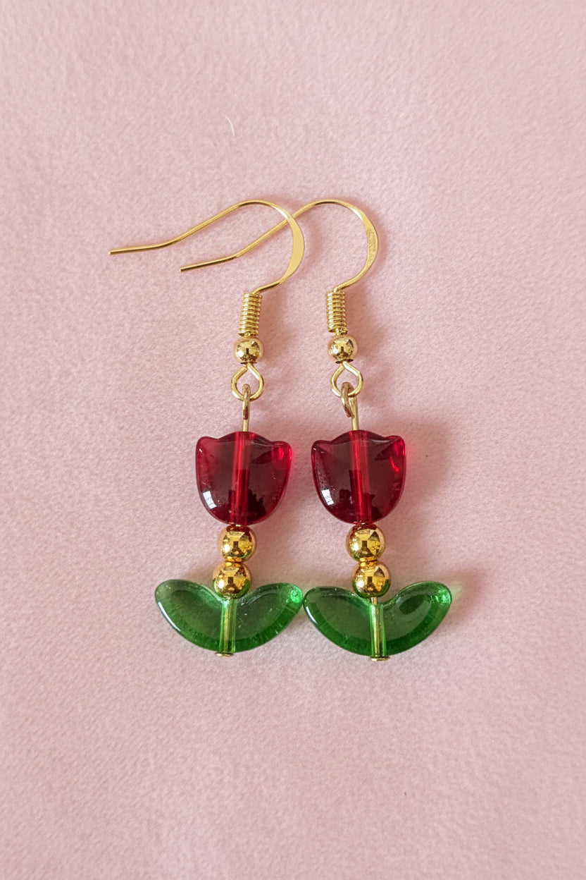 Red Tulip Earrings