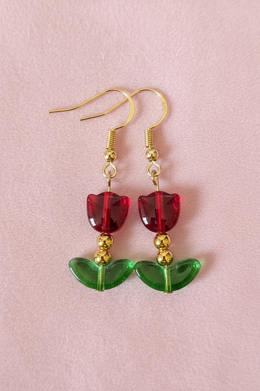 Red Tulip Earrings