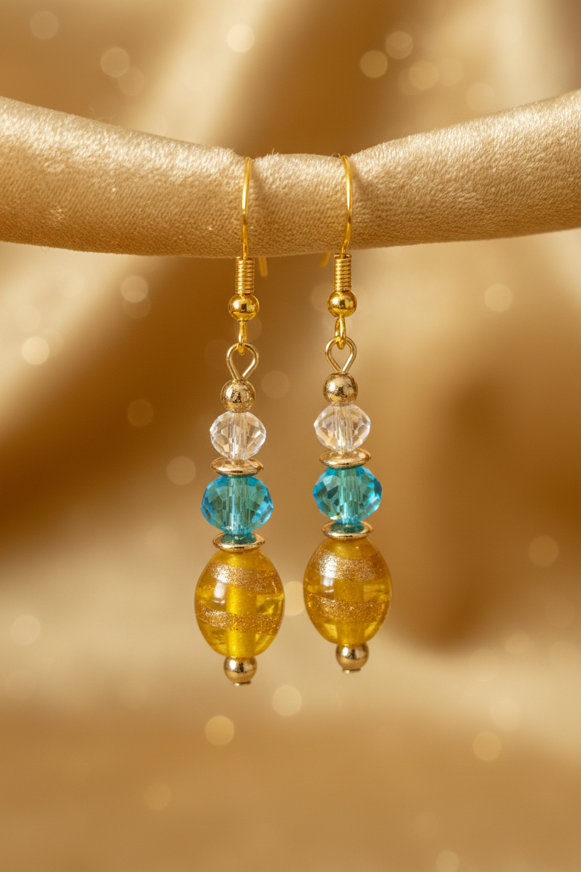Blue On Golden Swirl Earrings