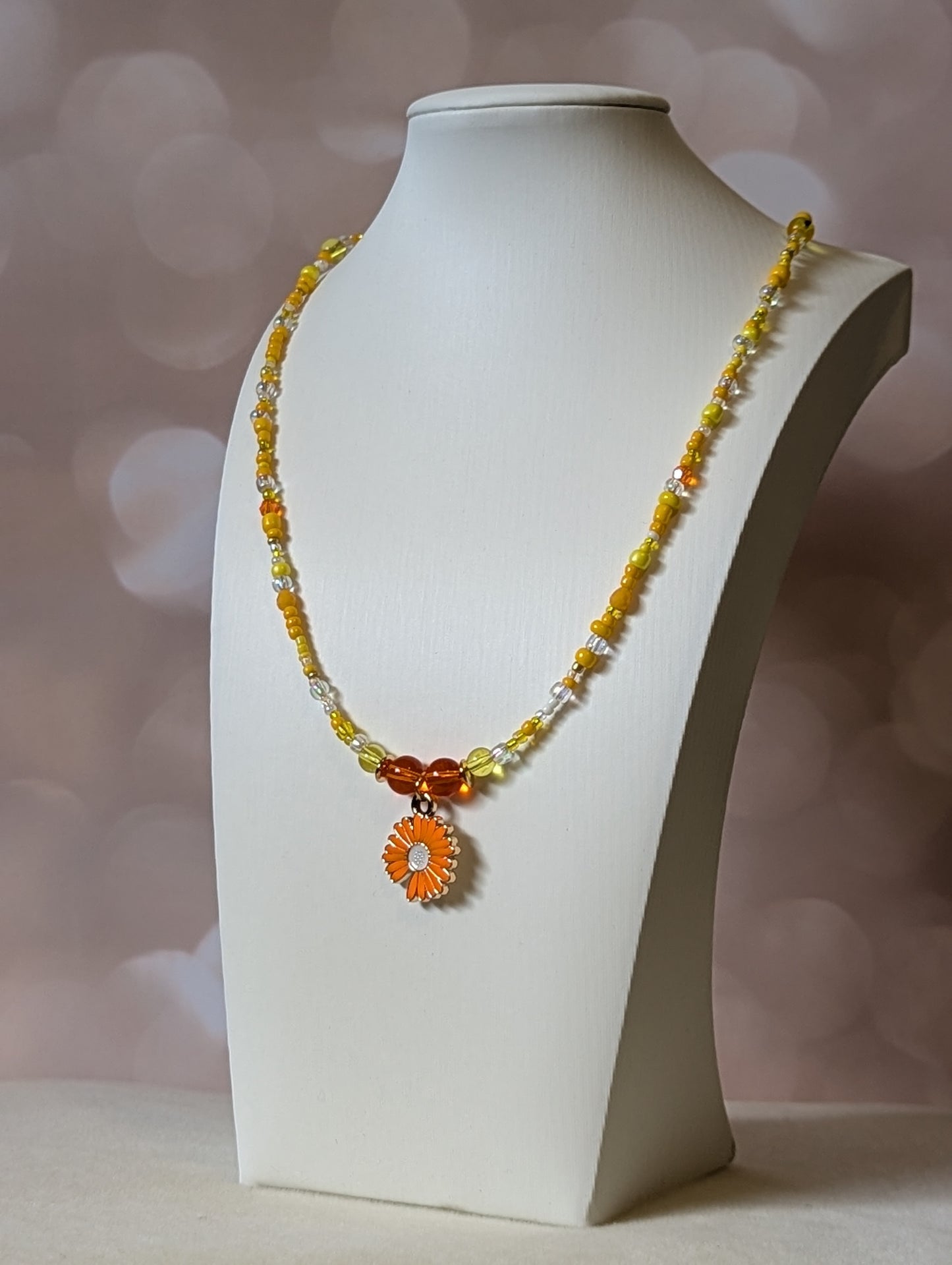 Orange Flower Pendant Necklace