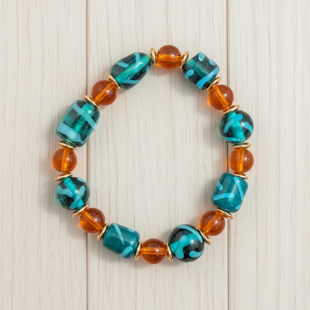 Orange & Blue Glass Bead Bracelet