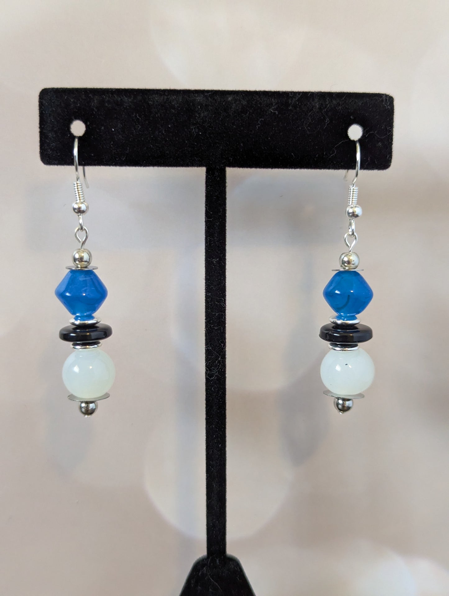 Blue & White Glass Bead Earrings