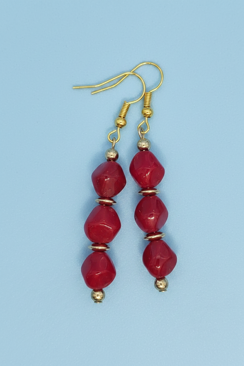 Triple Red Glass Earrings