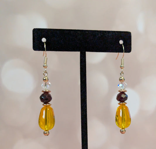 Yellow & Purple Glass Earrings