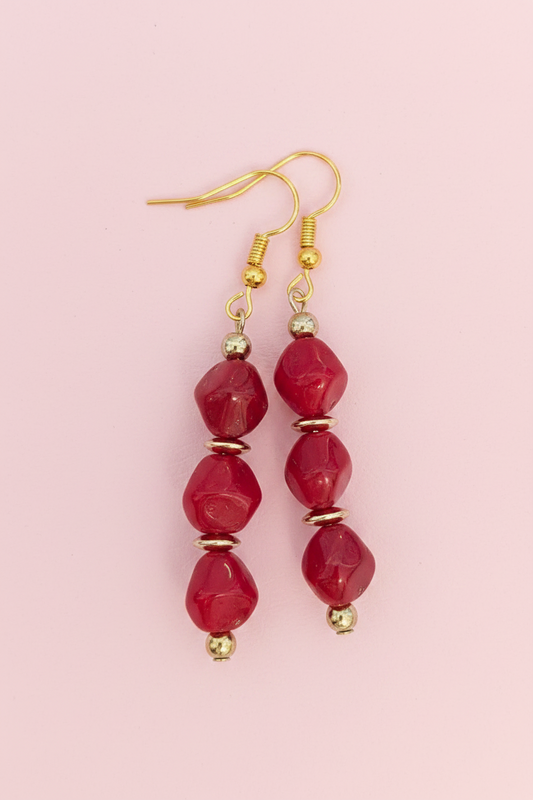 Triple Red Glass Earrings