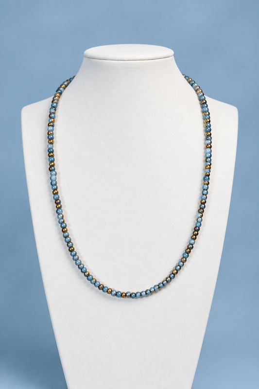 Golden Blue Bead Necklace