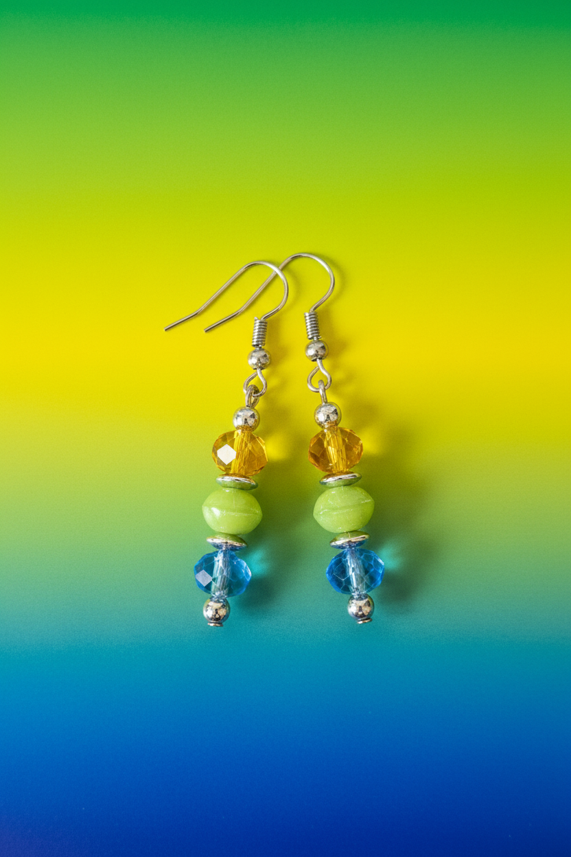 Yellow On Green On Blue Earrings