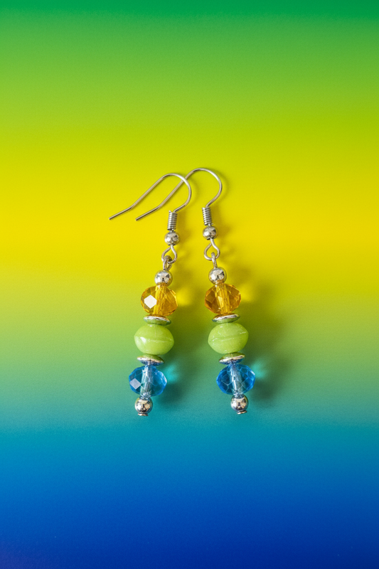 Yellow On Green On Blue Earrings