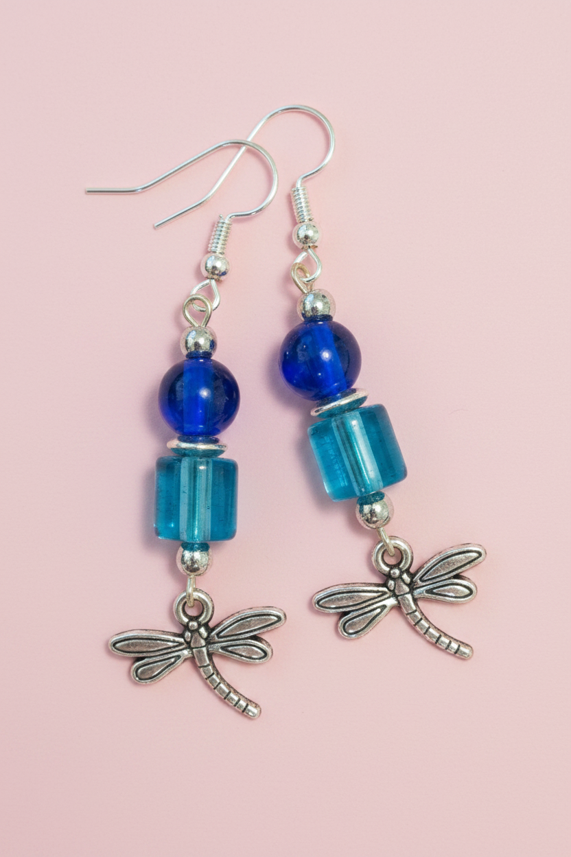 Dragonfly Glass Dangle Earrings