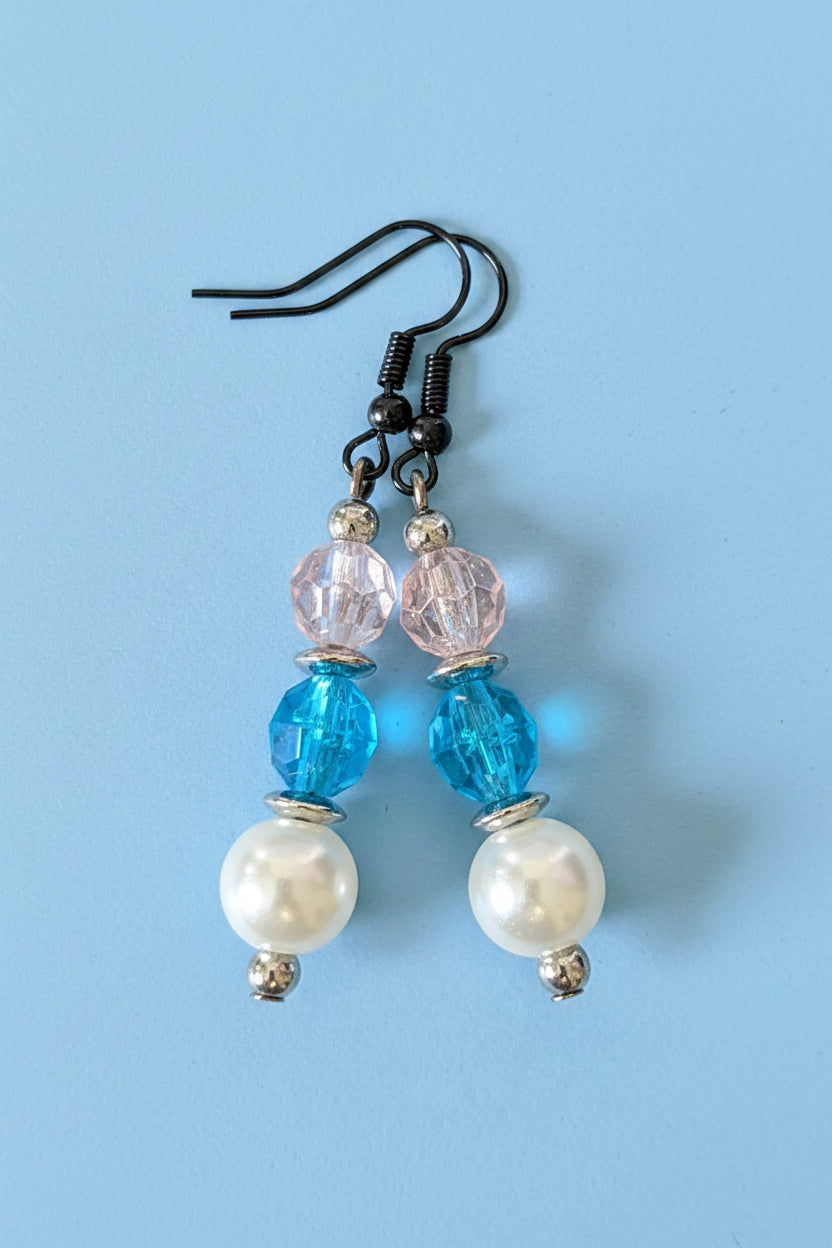 White, Blue & Pink Earrings