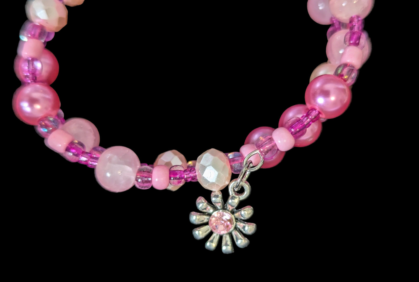 Pink Flower Wire Wrap Bracelet