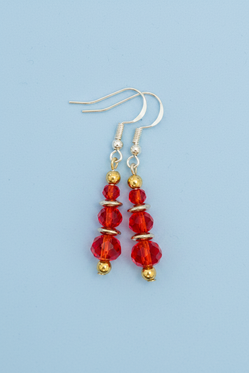 Triple Red Faceted Earrings