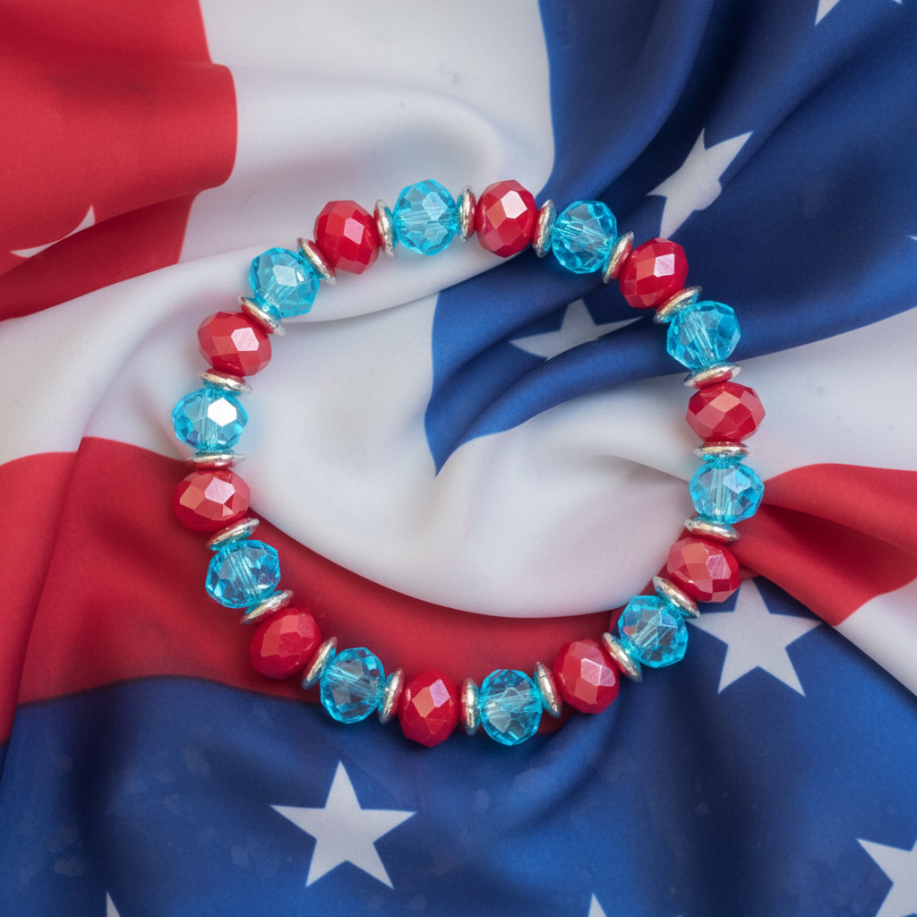 Red & Blue Glass Bead Bracelet