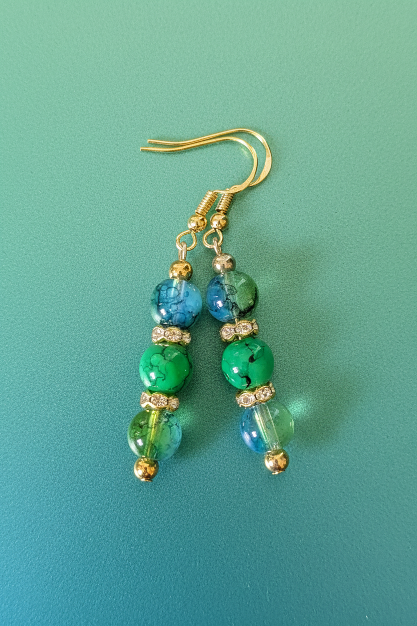 Triple Sea Blue & Green Earrings