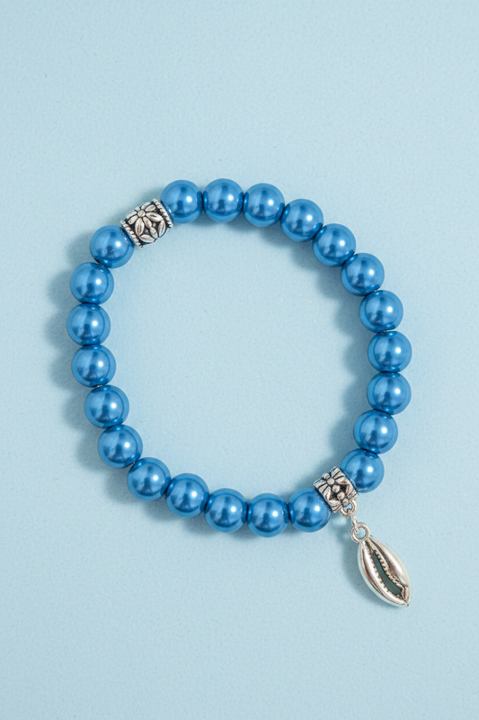 Blue Faux Pearl Charm Bracelet