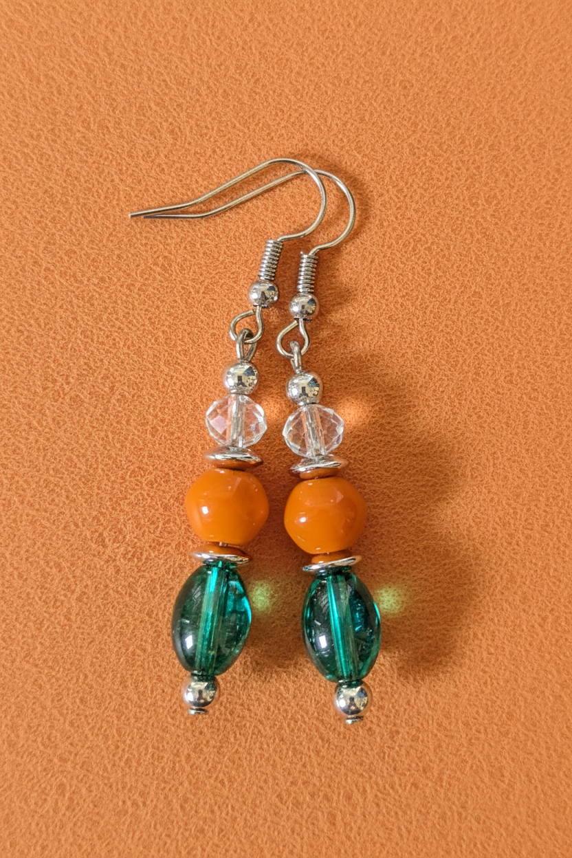 Orange On Green Earrings