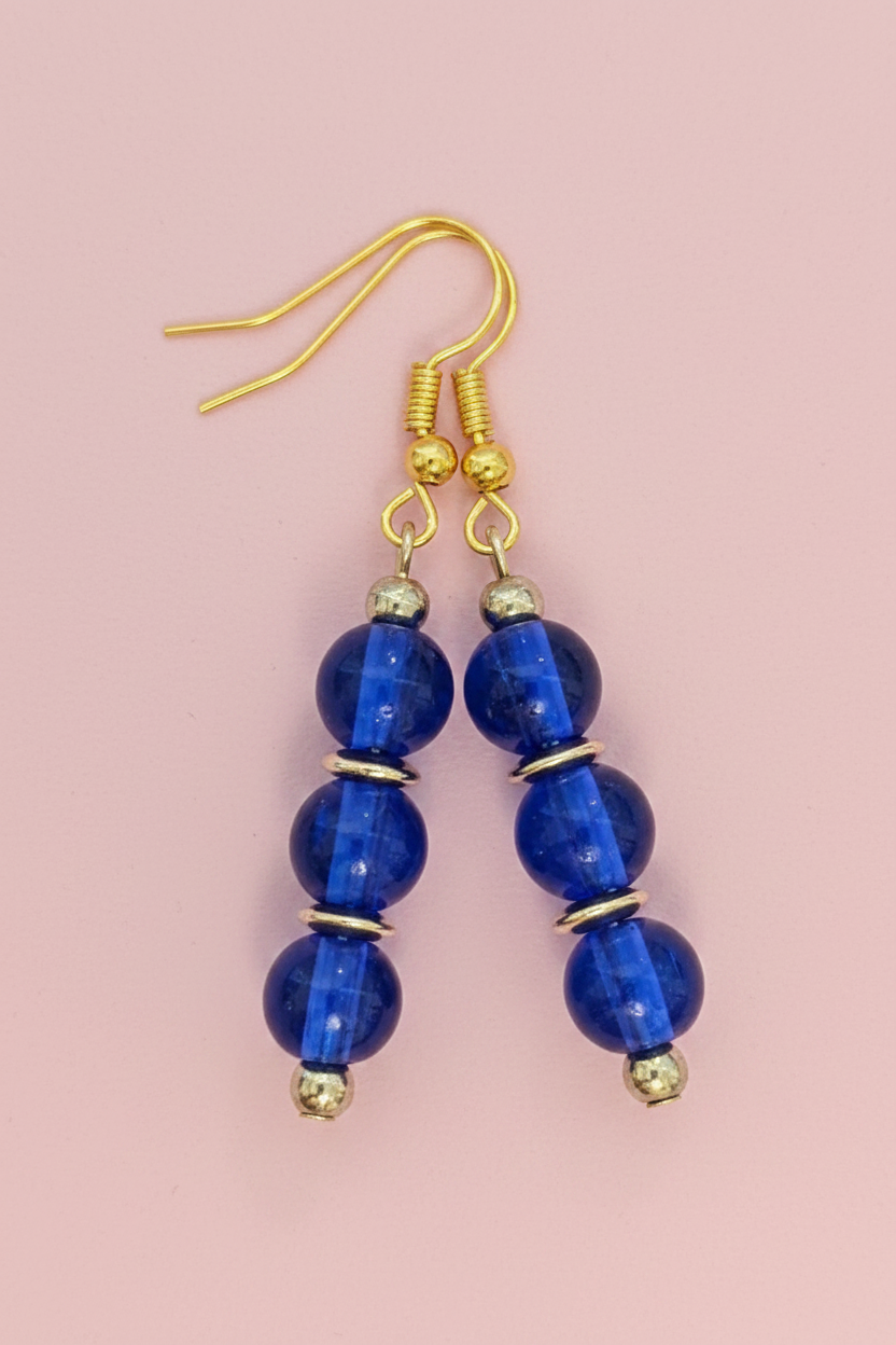 Triple Navy Blue Earrings