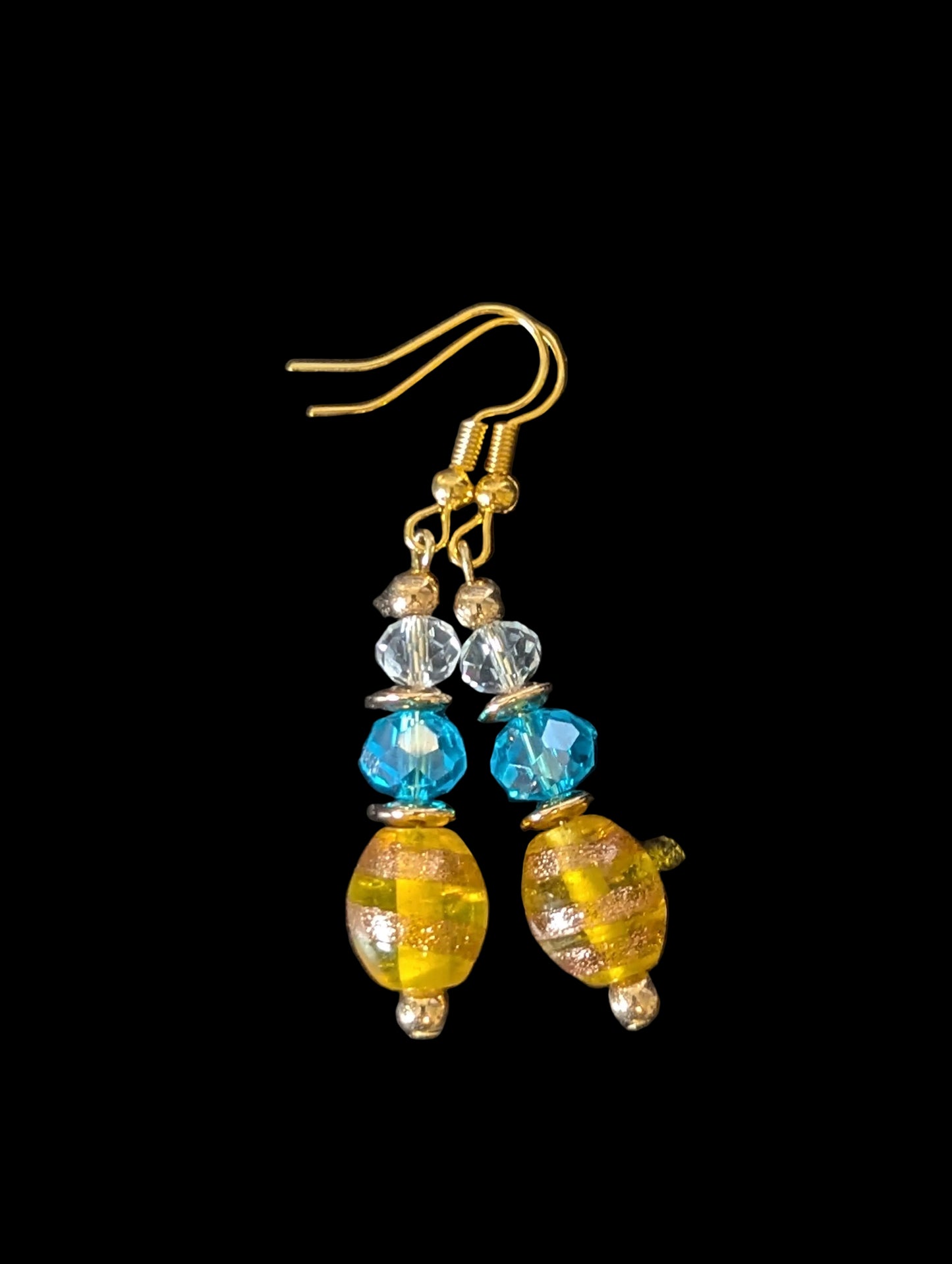 Blue On Golden Swirl Earrings