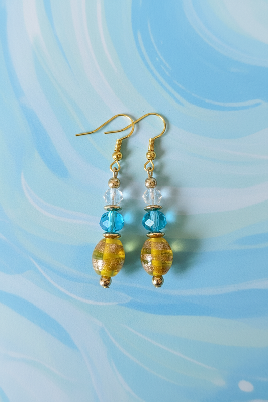 Blue On Golden Swirl Earrings