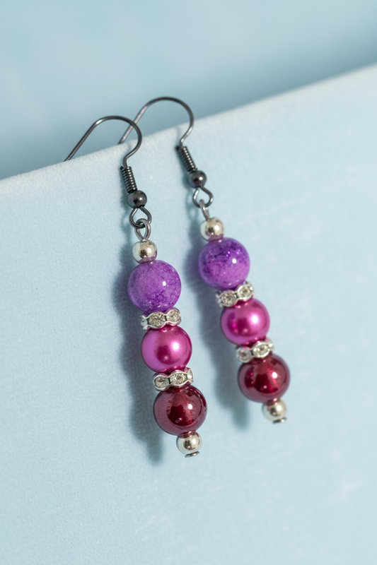 Triple Dangle Earrings (Purple)