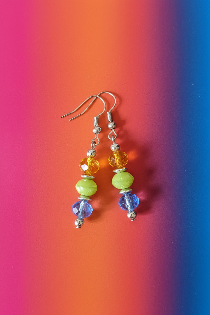 Yellow On Green On Blue Earrings