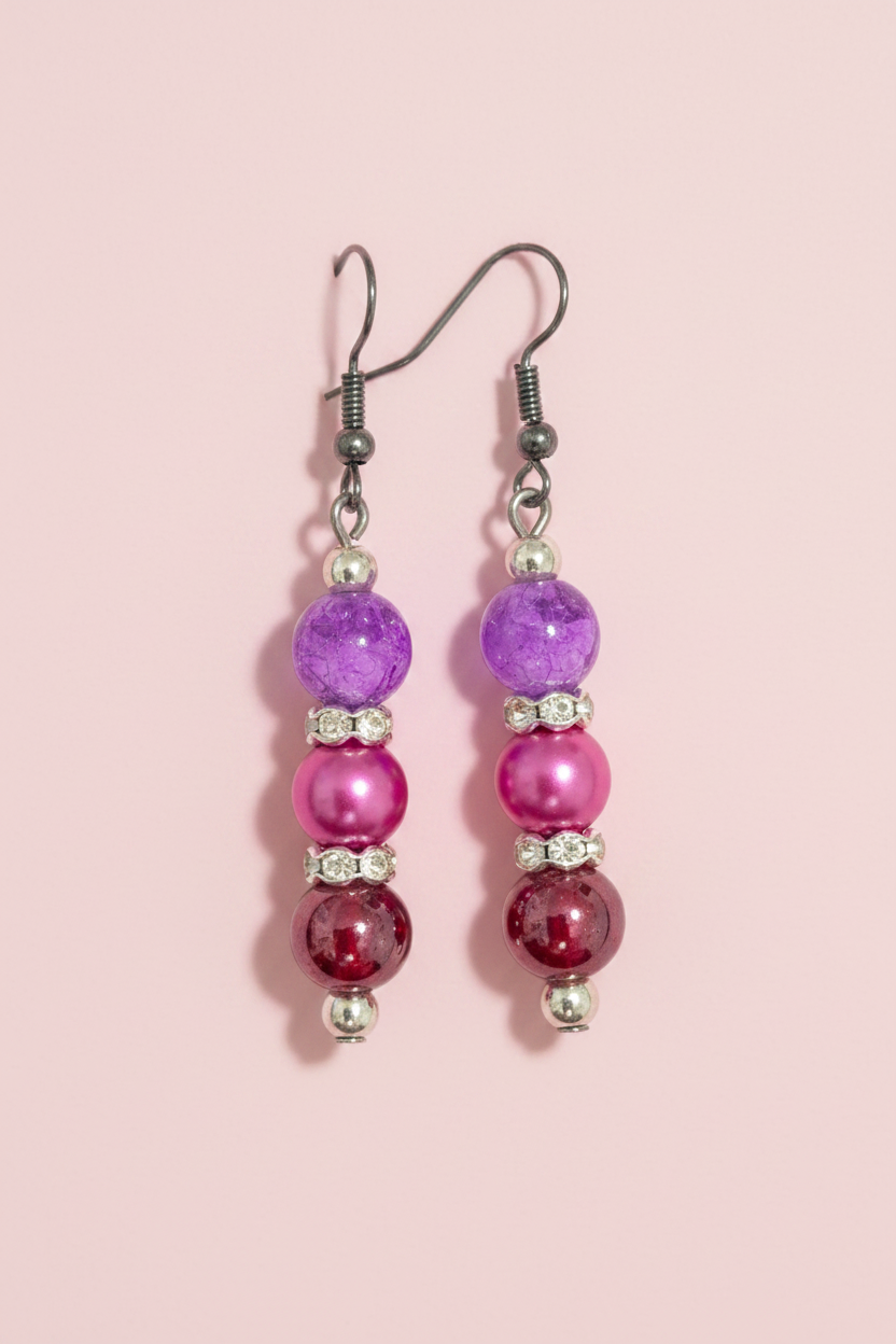Triple Dangle Earrings (Purple)