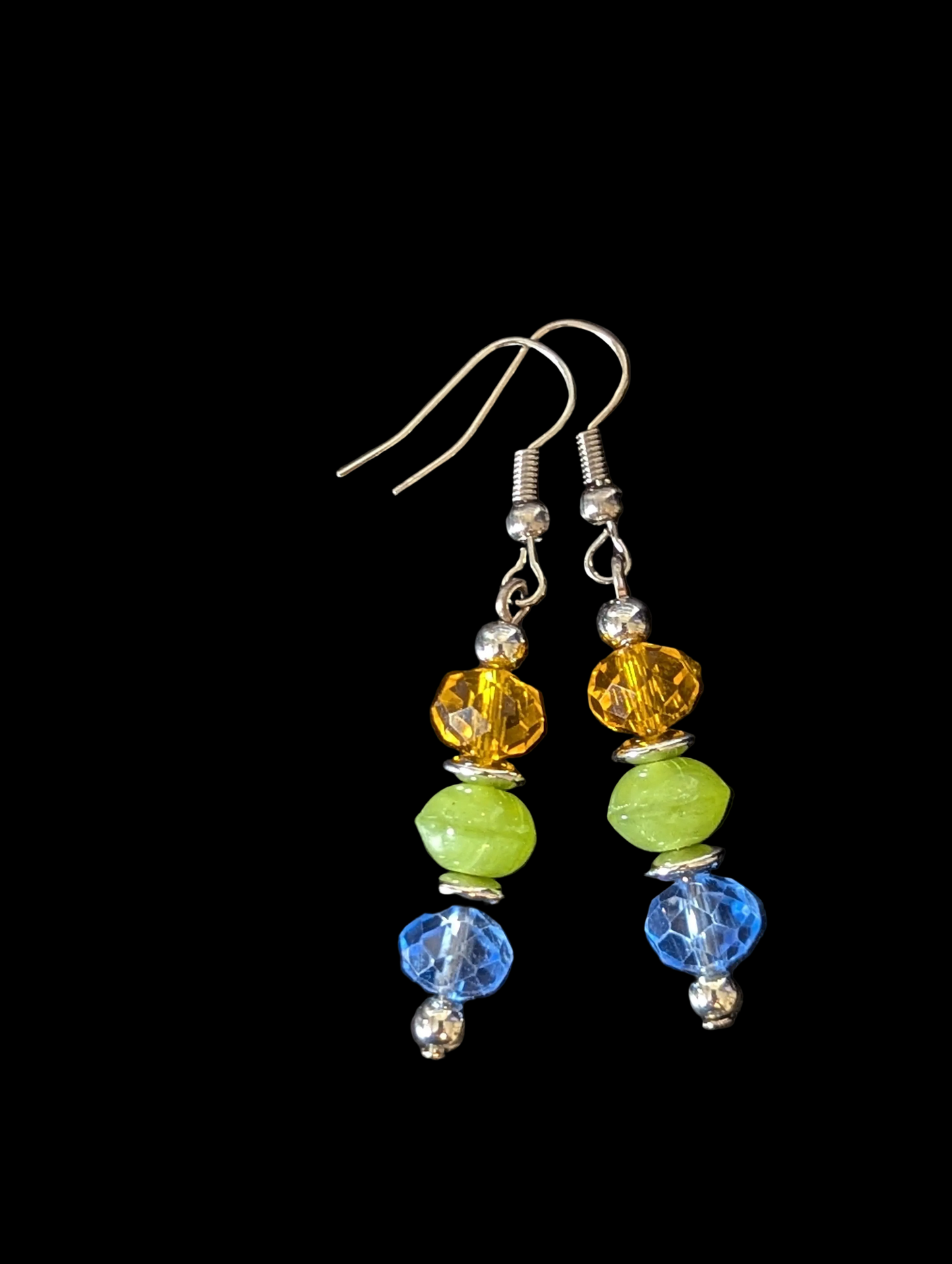 Yellow On Green On Blue Earrings