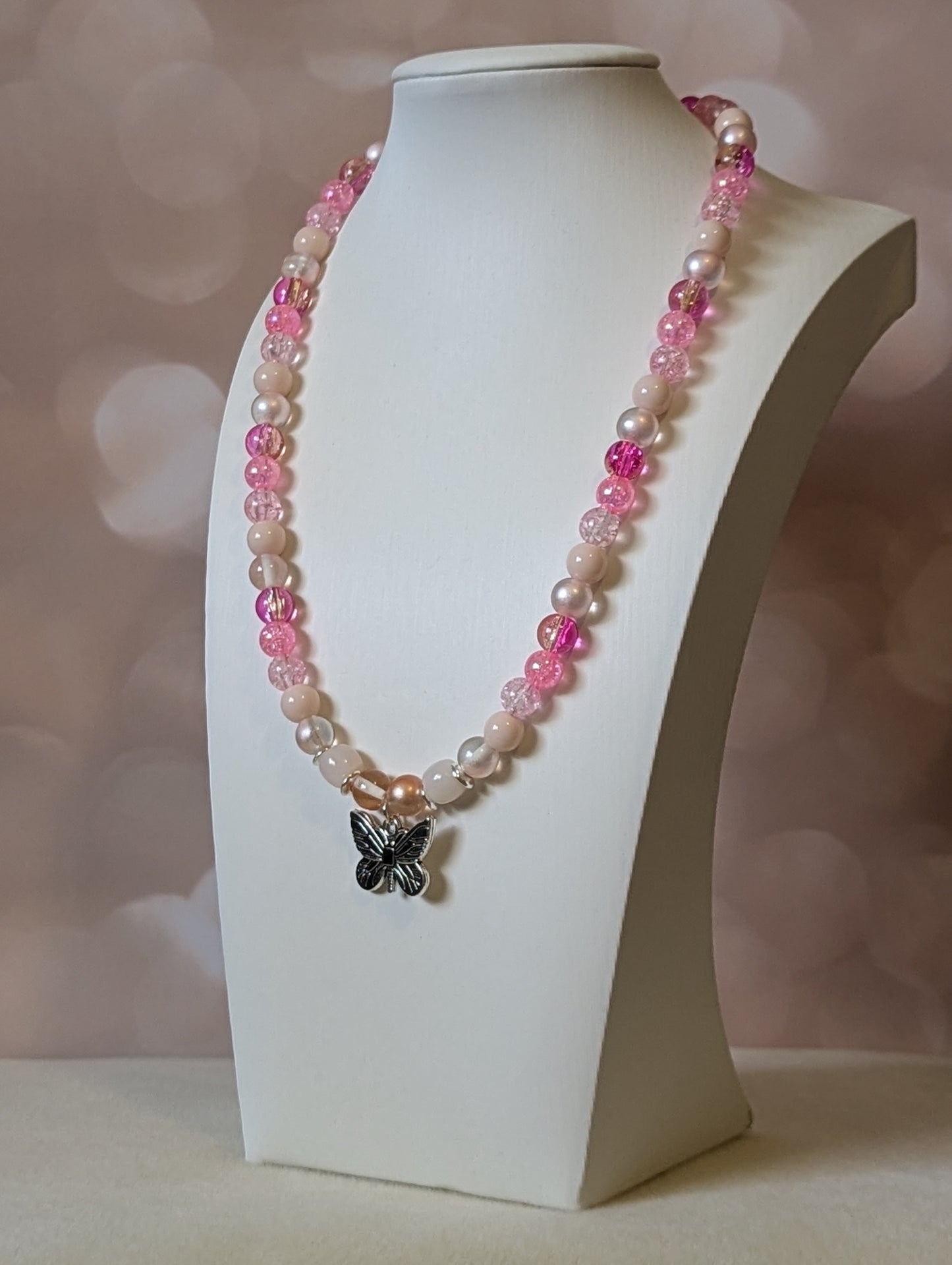 Pink Butterfly Pendant Necklace