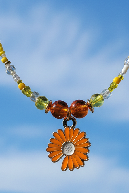 Orange Flower Pendant Necklace
