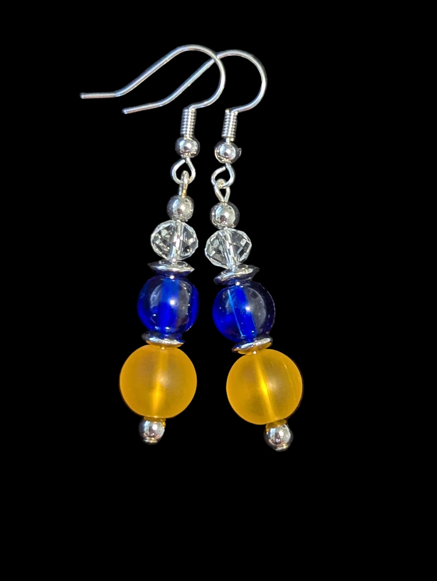 Yellow & Blue Glass Bead Earrings