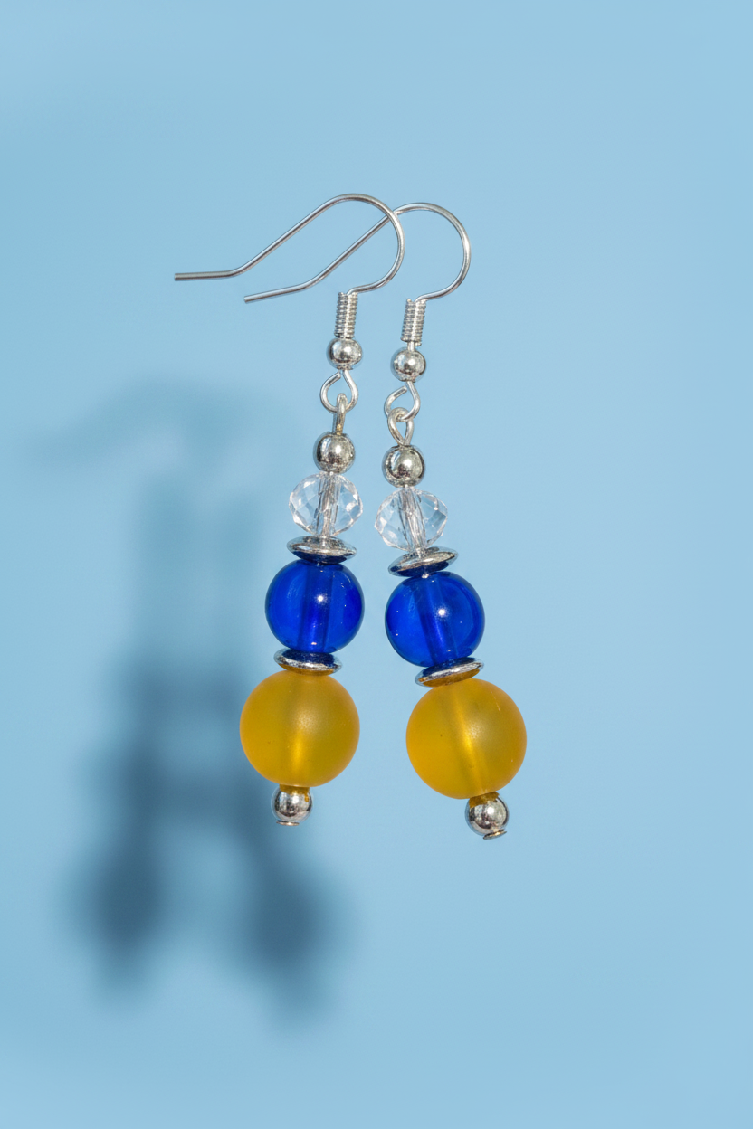 Yellow & Blue Glass Bead Earrings