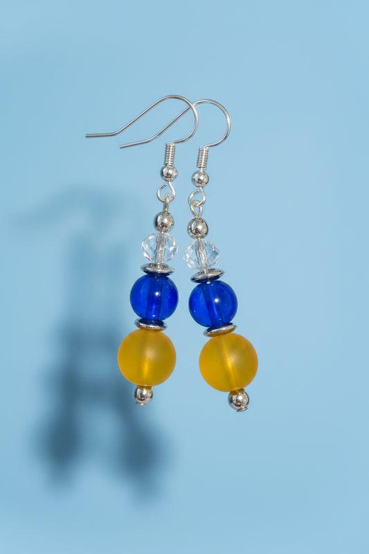 Yellow & Blue Glass Bead Earrings
