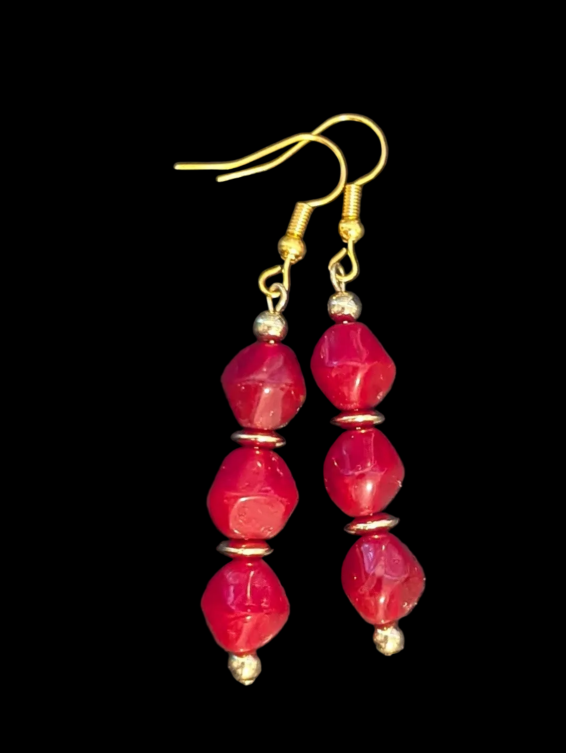 Triple Red Glass Earrings